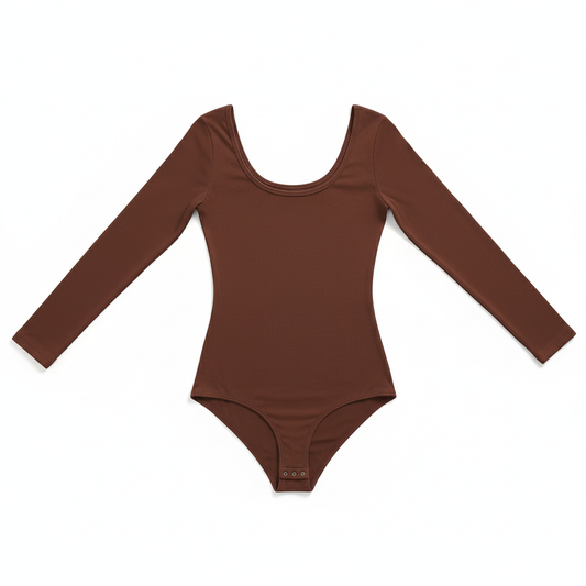 CurveLux Long Sleeve Seamless Bodysuit (Chocolate)