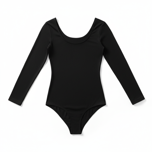 CurveLux Long Sleeve Seamless Bodysuit (Black)
