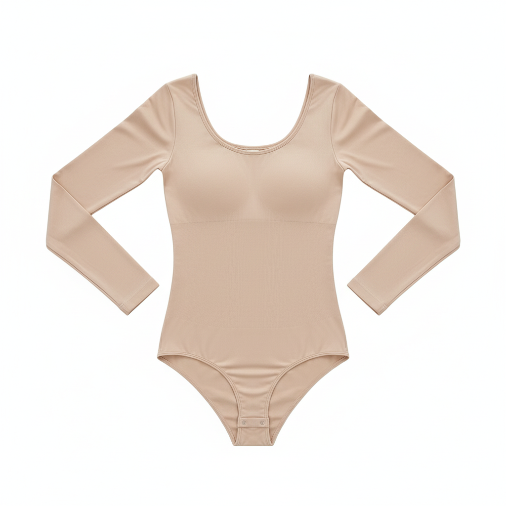 CurveLux Long Sleeve Seamless Bodysuit (Nude)