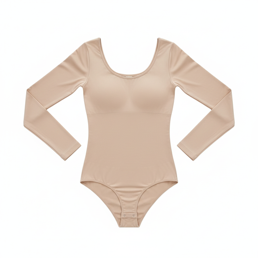 CurveLux Long Sleeve Seamless Bodysuit (Nude)