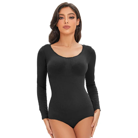 CurveLux Long Sleeve Seamless Bodysuit (Black)