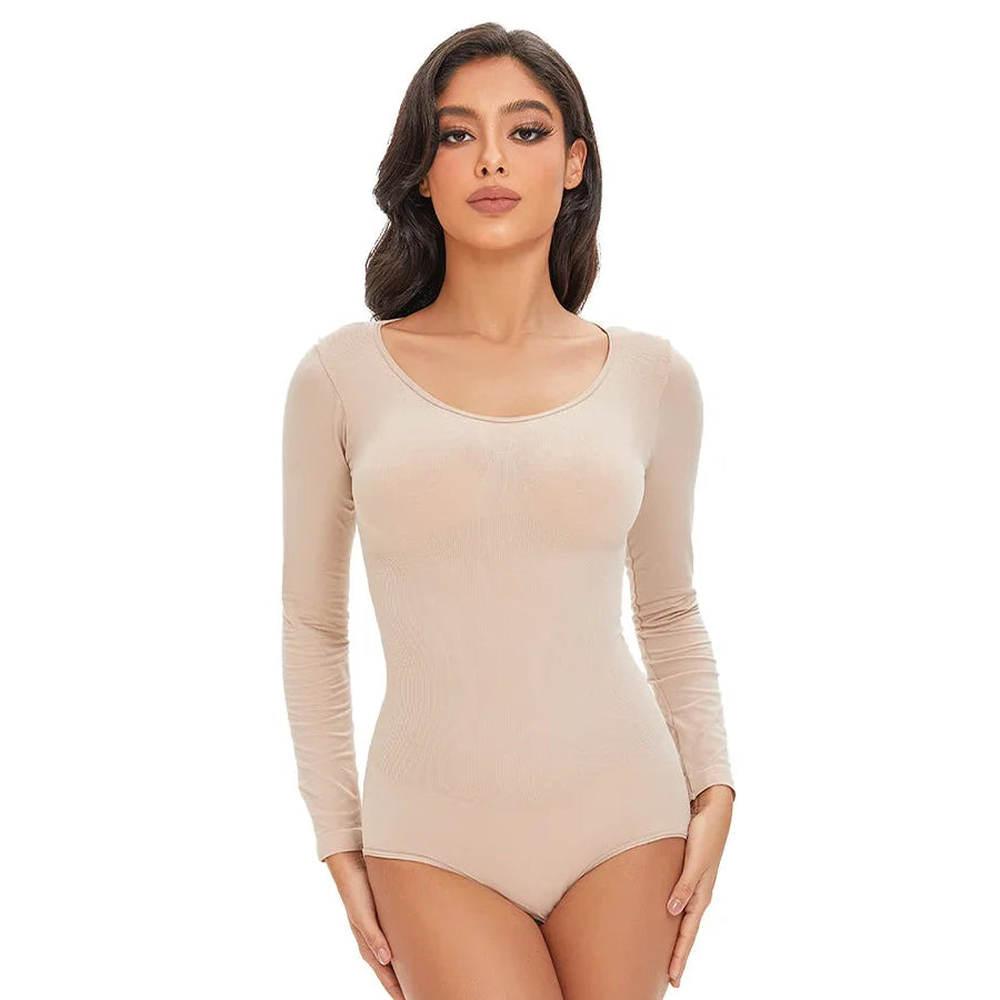 CurveLux Long Sleeve Seamless Bodysuit (Nude)
